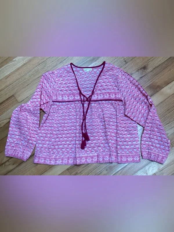 Marea Pink Floral Block Print Cotton Blouse size medium - Image 2