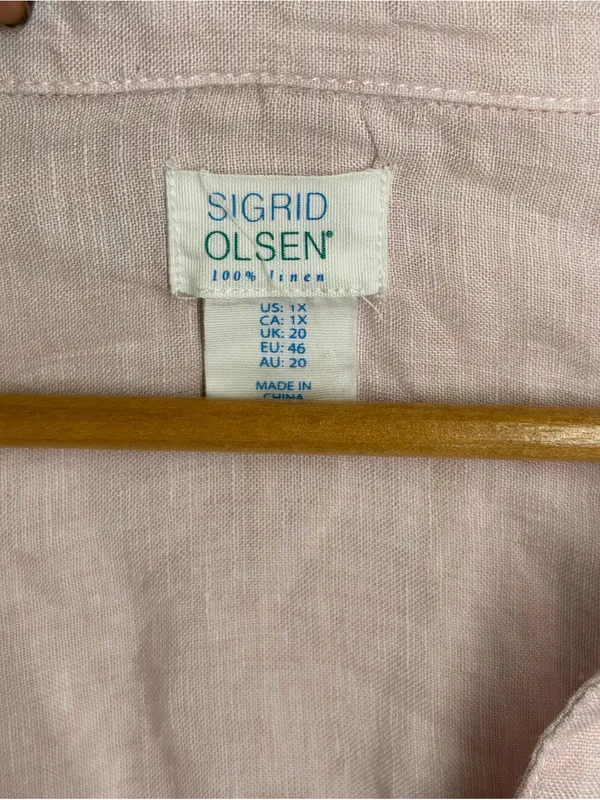 Sigrid Olsen 100% Linen Tunic Top 1X Pink Collared Beach Vacation Resort Natural - Image 6