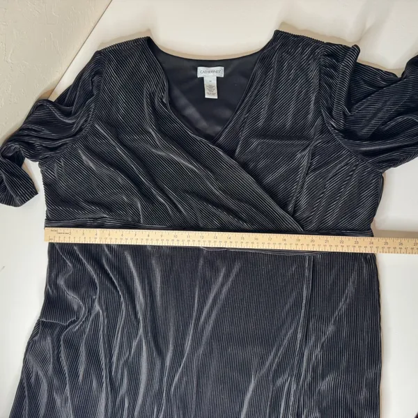 Catherines Black Pleated Midi Dress Size 3X Formal Career Party Minimalist‎ Wrap - Image 8