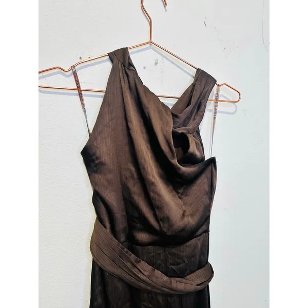 SACHIN & BABI Brown Sleeveless Tie Neck Banded Waist Kayla A-Line Gown Size 0 - Image 5