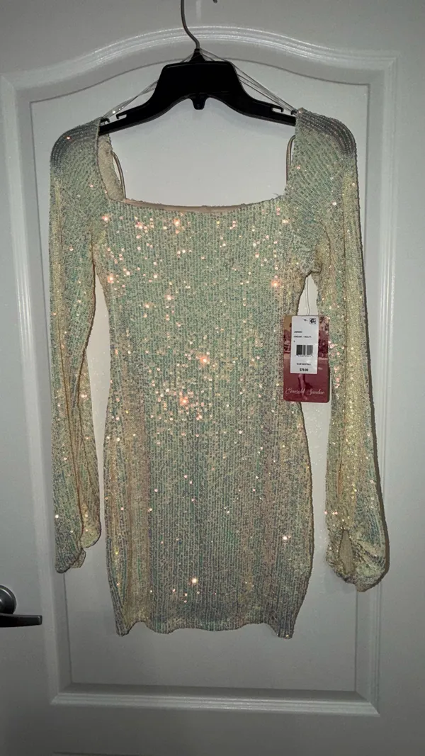Emerald Sundae Iridescent Cream and Mint Sequin Dress - Image 3