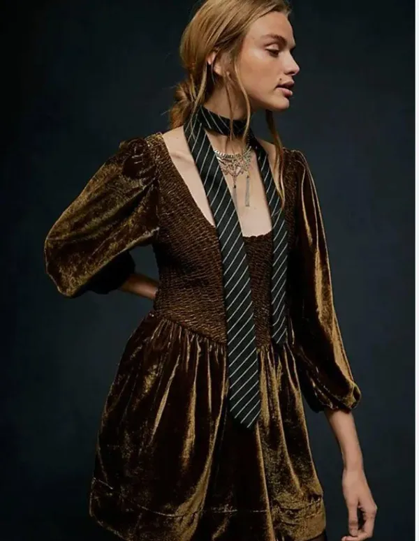 NWOT Free People Farrier Velvet Mini Dress Olive Green - Image 2