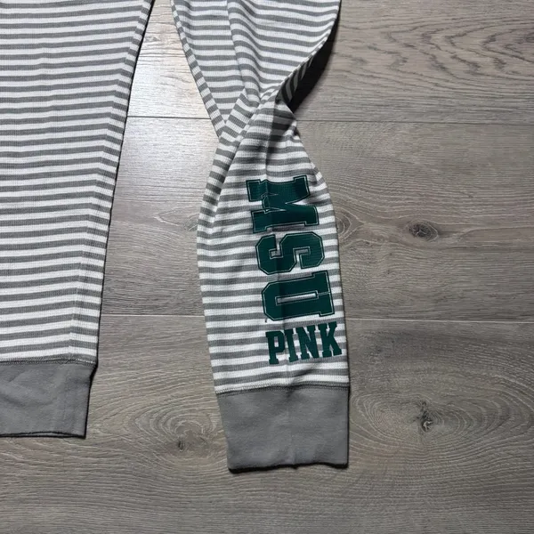 PINK Victoria's‎ Secret MSU Michigan State Striped Thermal Sleep PJs Large L - Image 4