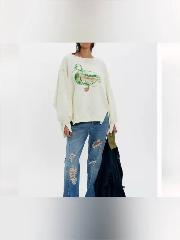 NWT Free People We The Free Graphic Camden Pullover - duck combo mallard - Large - Image 7