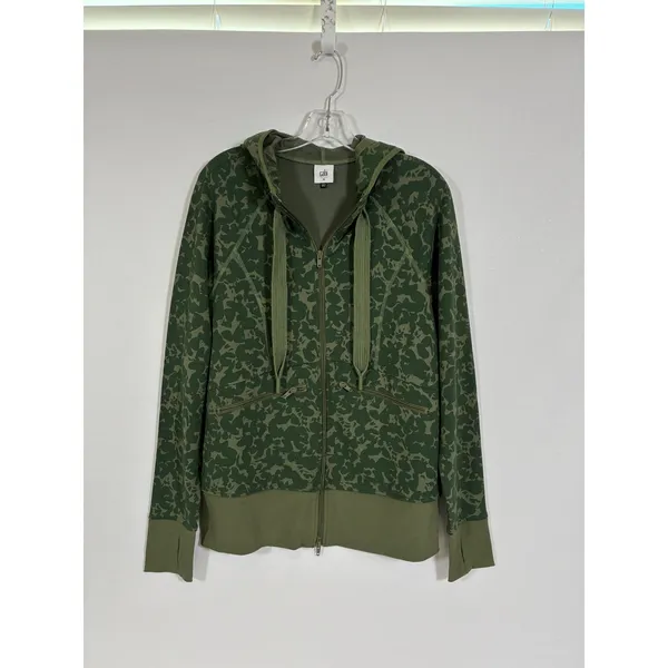 Cabi Marathon Jacket Womens M Green Camo Full Zip Hoodie Thumbholes 6030 - Image 12