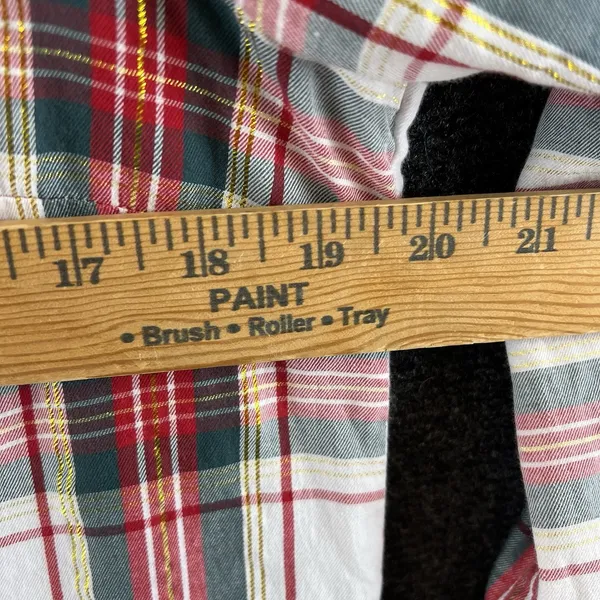 Tommy Hilfiger Women's Red Green Plaid Metallic Thread Roll-Tab Shirt Size M - Image 6