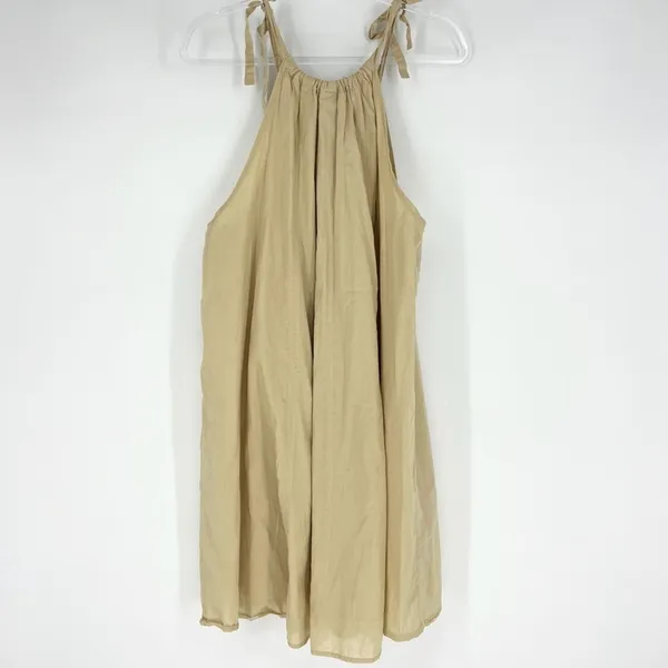 H&M Flared Cotton‎ Tie-Top A Line Sundress Small Beige - Image 2