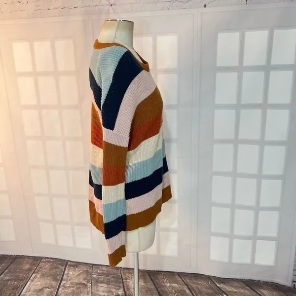 Madewell Thompson Heather Fawn Pocket Rainbow Stripe Pullover Sweater Size Small - Image 7