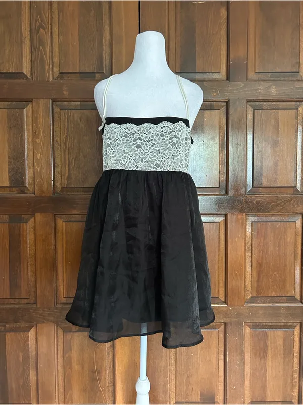Sugar Thrillz Dolls Kill Broadway Nights Slip‎ Dress Black White Lace Mesh M - Image 2