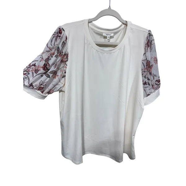 Maurices Women XXL Cream Top‎ Puff Sleeve Floral Boho Blouse - Image 3