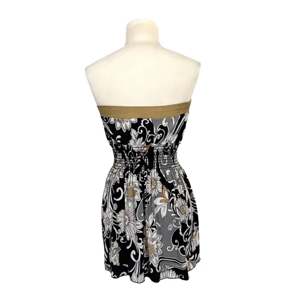MKM Designs Women's Strapless Floral Paisley Smocked Y2K Top Black Gold‎ Medium - Image 4