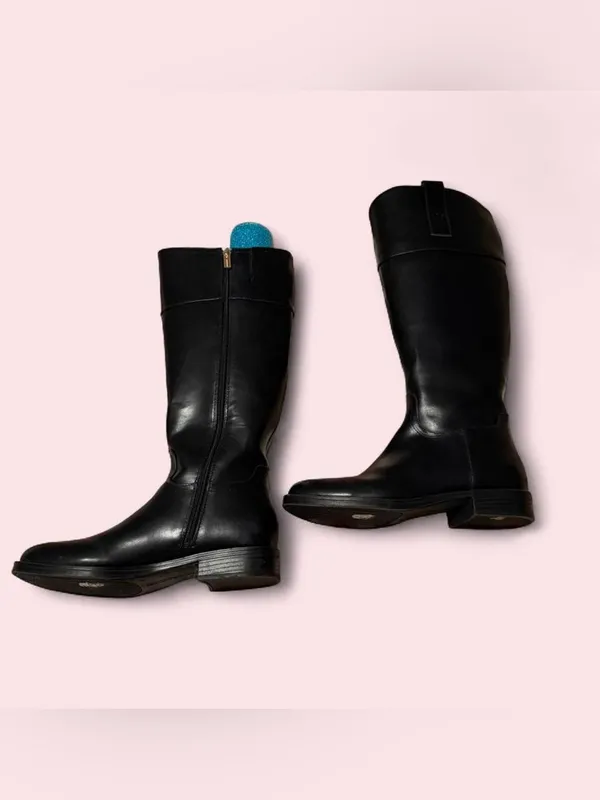 Tommy Hilfiger Black Leather Knee-High Zip Boots - Image 2