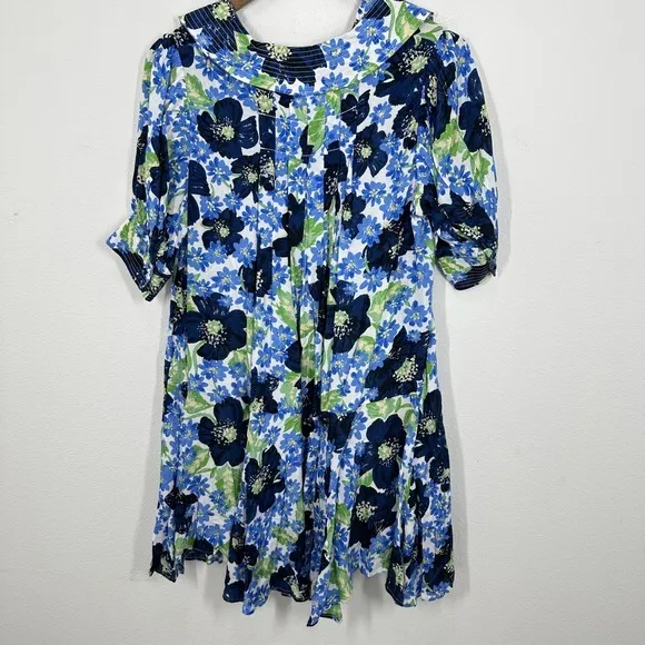Free People Floral Print Mini Dress Blue Green Moon Chaser Tiered Shift Med NWT‎ - Image 6