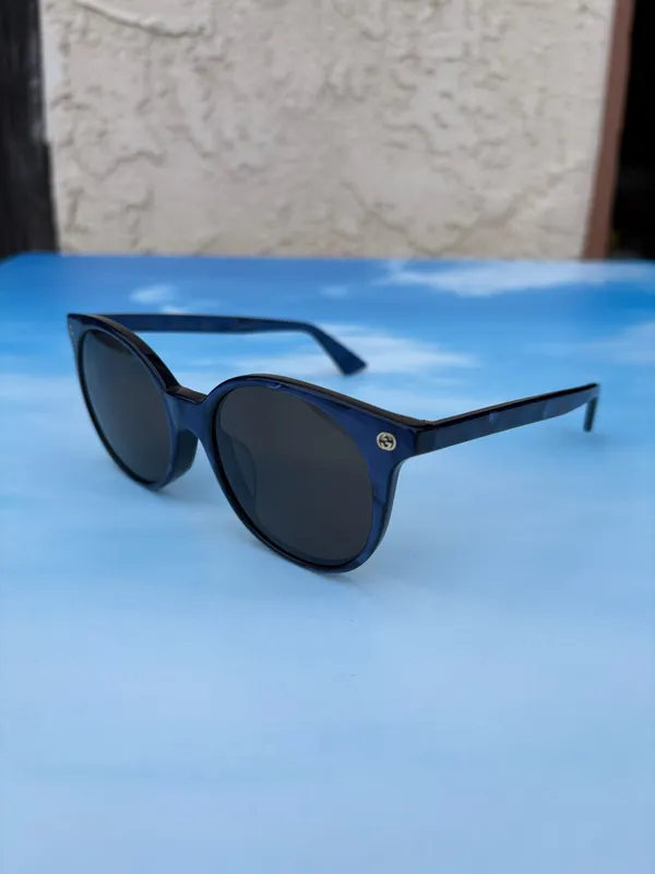 Gucci GG0091SA 004 urban round blue tortoiseshell acetate frame sunglasses brown lenses - Image 8