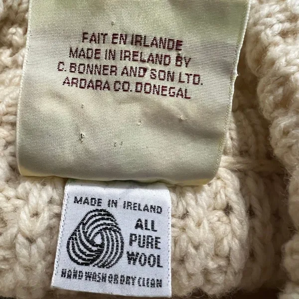 Bonner of Ireland Handloomed 100% Wool Aran Cable Knit Cardigan Cream XL - Image 6