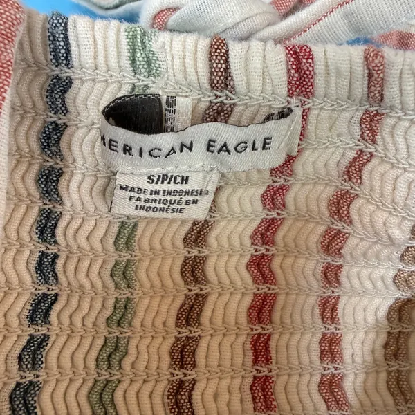 American Eagle Multicolor Striped Halter Tiered Linen Dress Size Small - Image 6
