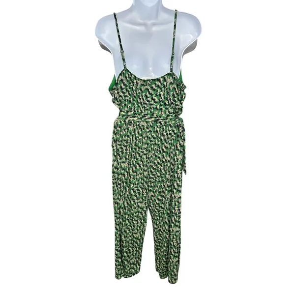 Stitch Fix Kaileigh‎ Rica Green Abstract Cropped Jumpsuit Large Tie Belt Strappy - Image 4