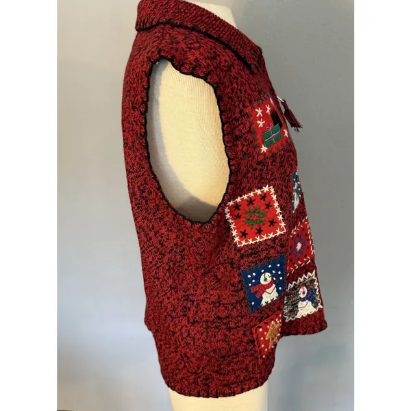 Erika VTG Ugly Christmas Sweater Vest‎ Red Size LG Embellished Zip Embroidered - Image 7