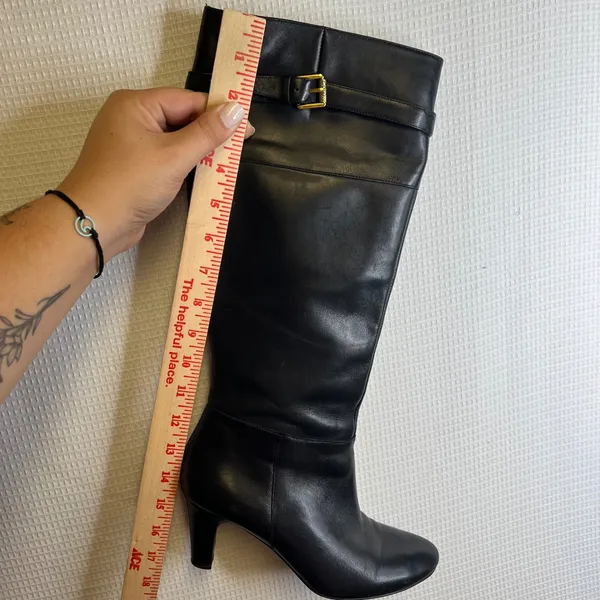 Lauren Ralph Lauren Susie Black Leather Knee High Buckle Boots Womens 7B 11424 - Image 8