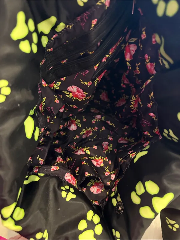 Betsey Johnson Black Tote with Neon Green Paw Print - Image 6
