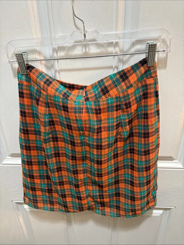 Nasty Gal Orange and Teal Plaid Mini Skirt - Image 5