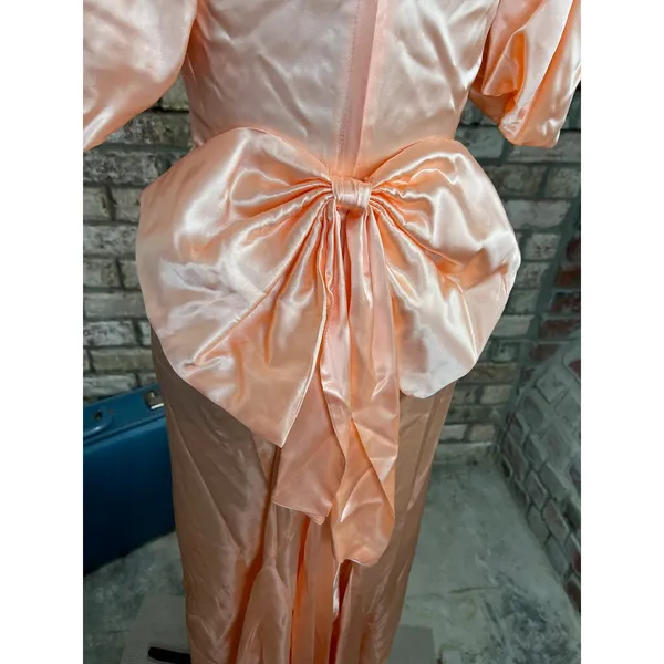 Formal dress puff sleeves big bow vintage 1980s peach - Image 5