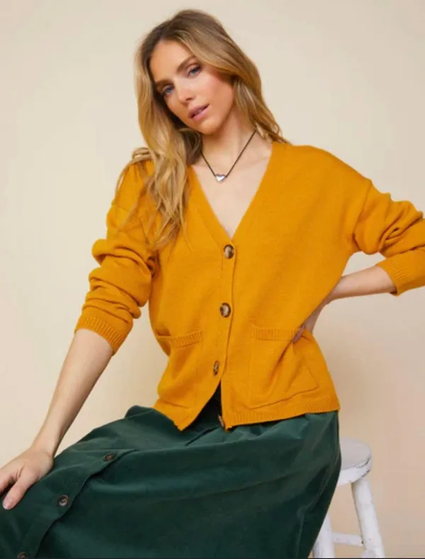 Warm Knit a Mustard Cardigan Sweater - Image 3