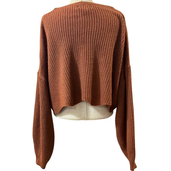 Urban Heritage L Cropped Knit Sweater‎ Rust Brown Balloon Sleeve Cozy Oversized - Image 3