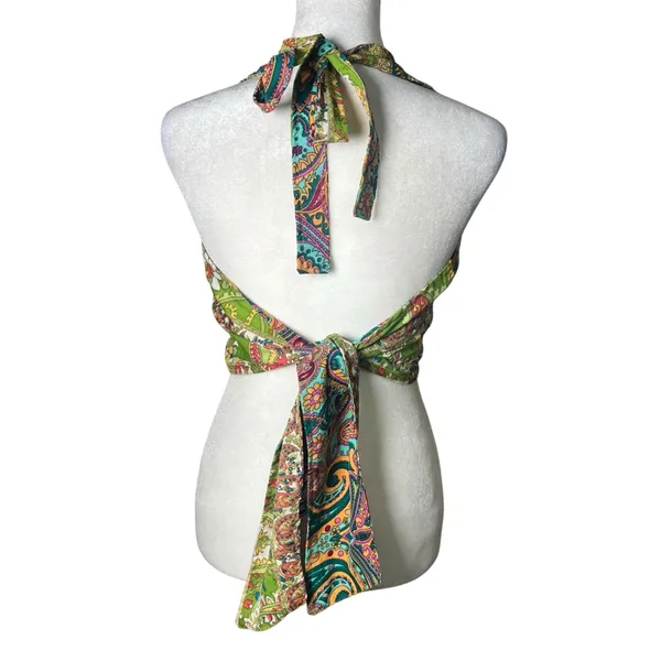 Reversible Paisley Halter Crop Top Bohemian Festival Coachella Sz S/M Silk Y2K - Image 9