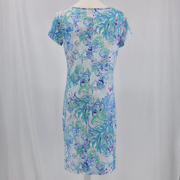 Lilly Pulitzer Blue Green Floral Print Pima Cotto Mini Dress - Image 2