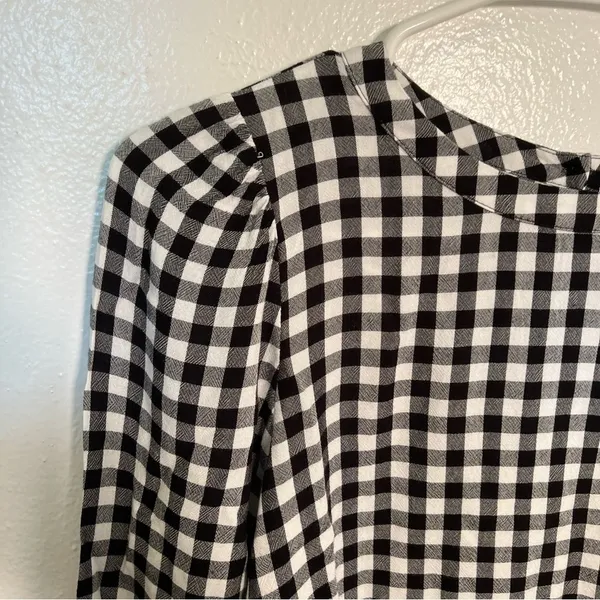 Loft Women's Size XS Blouse Long Puff Sleeve Black White Gingham Crewneck 552579 - Image 6