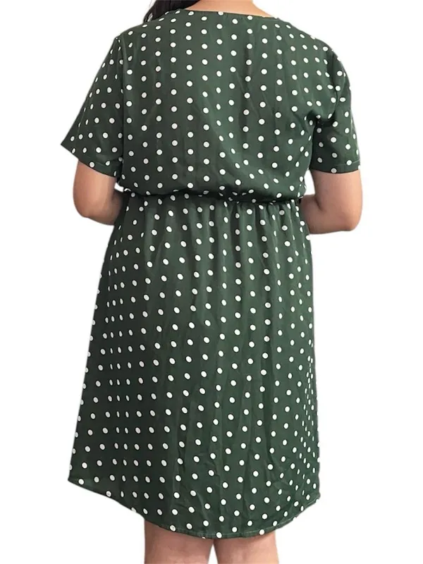 Green white polka dot dress. Size L - Image 3