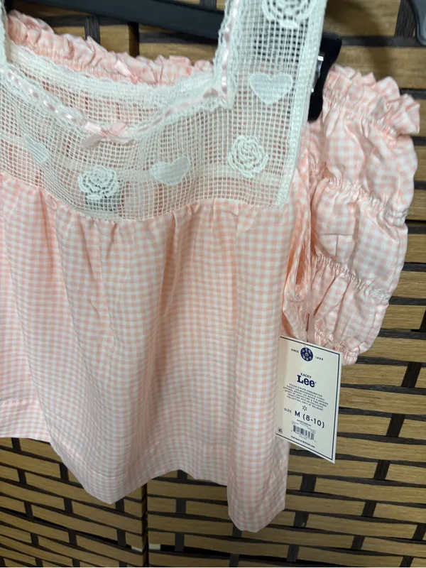 Lee pink and white pajama set size medium - Image 4