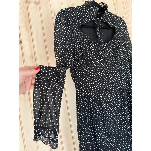 NEW Women's Heart Neck Long Sleeve Polka Dot Cocktail Mini Dress Sz Small - Image 5