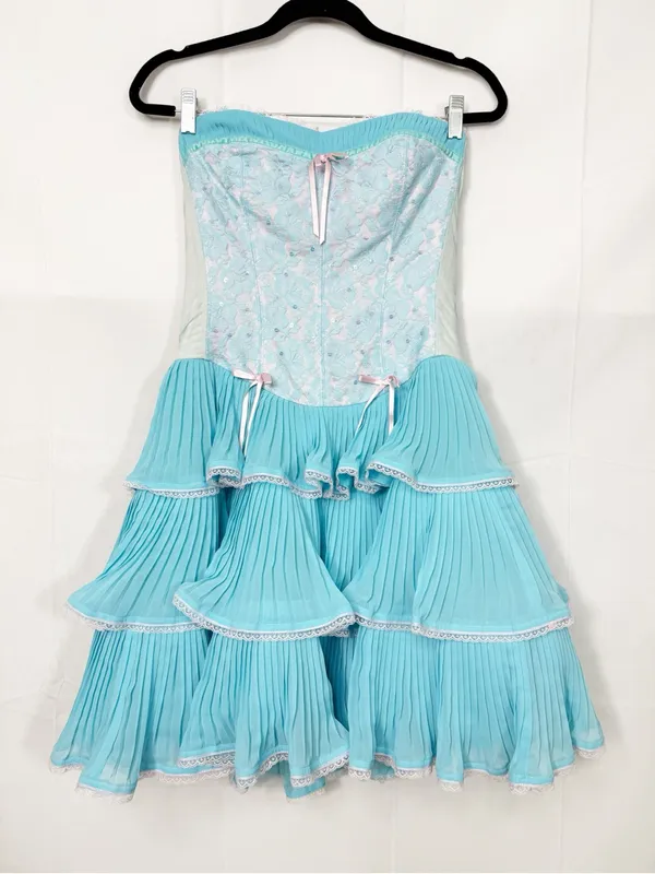 Betsey Johnson Vintage 90s 2000s Y2K Cupcake Tea Party Tiered Ruffle Dress Mini - Image 2