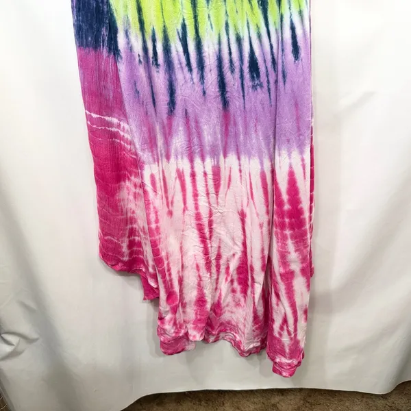 Beach by Exist OS Midi Dress Tie Dye Handkerchief Green Purple Pink Rayon‎ 275 - Image 6