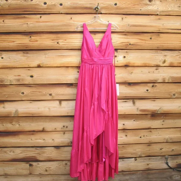 MAC DUGGAL 67835 Pink Taffeta High Low Ruffle Gown Dress - Image 6
