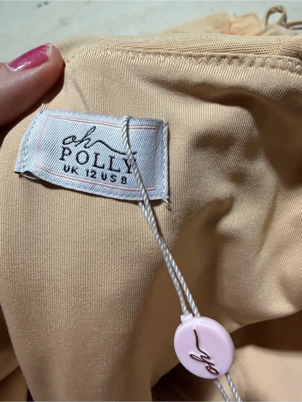 Oh Polly NWT Women's Ruched Tie-Strap Mesh Dress sand 8 - Image 5