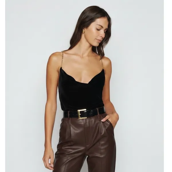 Reformation‎ Rori Velvet Cowl Neck Cami Top Black Size Small NWT - Image 3