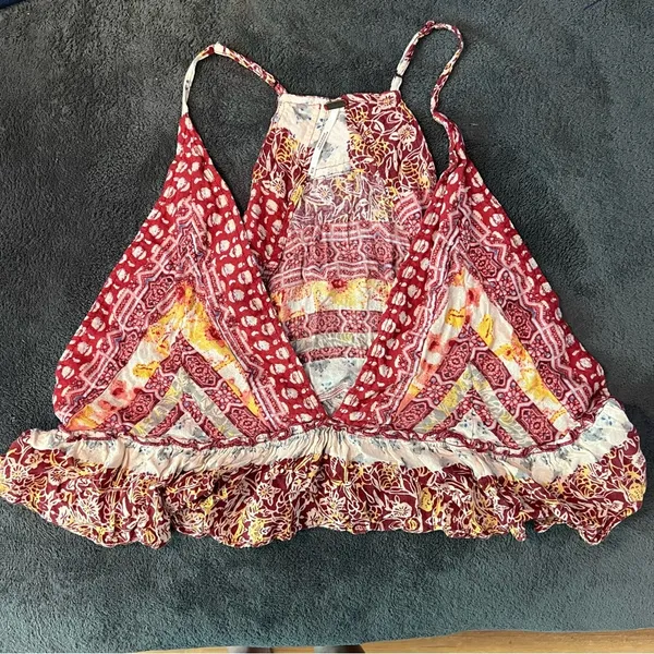 Free People Brighter Than Sunshine Cropped Ruffled Racerback Triangle Top Size M - Image 5