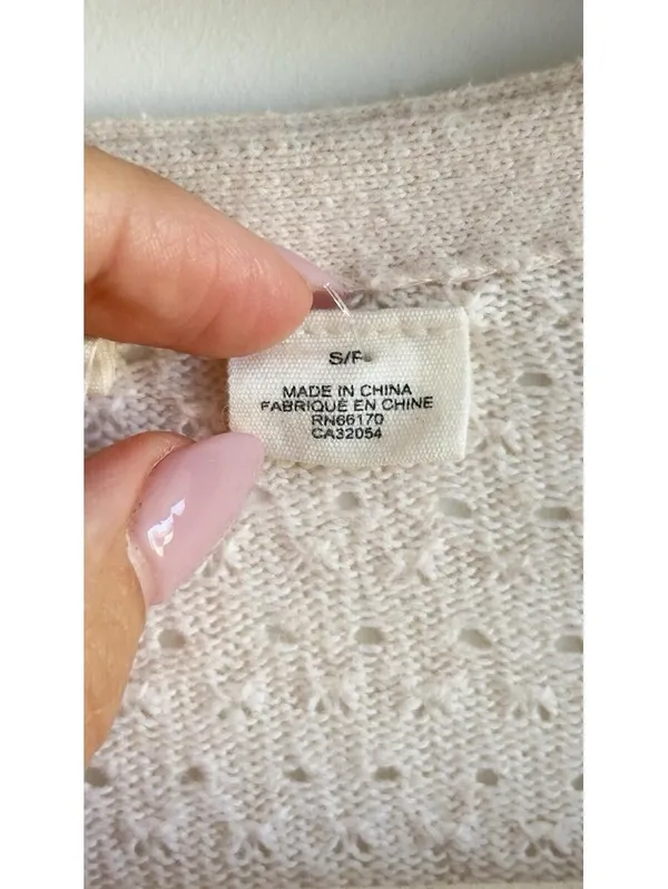 Anthropologie Moth Cream Pointelle Peplum Open Front Cardigan Cashmere S - Image 4