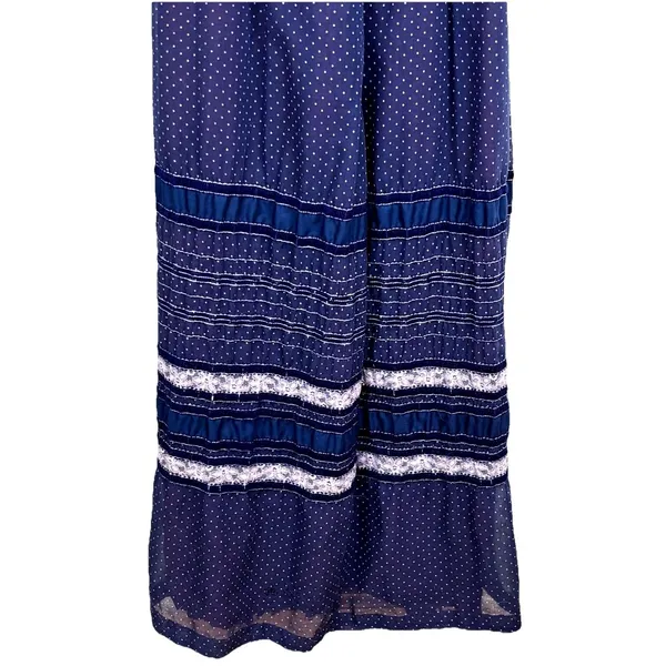 Handmade Vintage OOAK 70s Women's Boho Prairie Polka Dot Maxi Dress Sheer Size XXS - Image 9