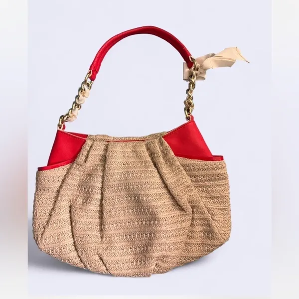 SIMPLY VERA Vera Wang Woven Hobo Bag Red Trim Gold Chain Classic everyday - Image 11