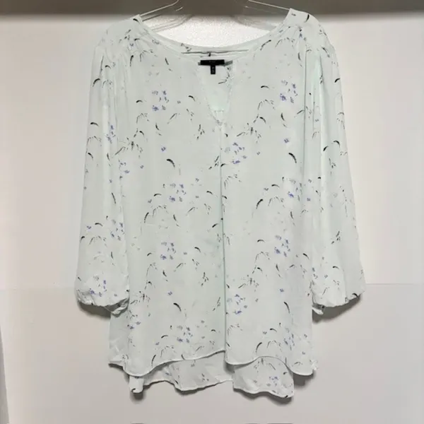 Kaari Light Blue 3X Floral Print Blouse Hi Low Hem 3/4 Sleeve Boho Tunic Top - Image 2
