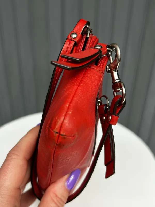 Coach Vintage Y2K Coral Red Leather Double Zip Wristlet Wallet Clutch Organizer - Image 7