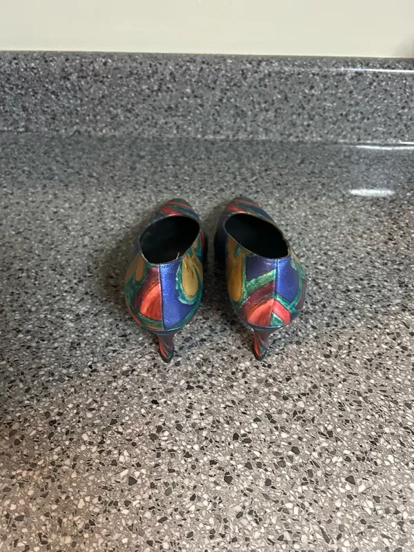 Vintage Stuart Weitzman Multicolor Metallic Swirl Pointed-Toe Pumps - Image 3