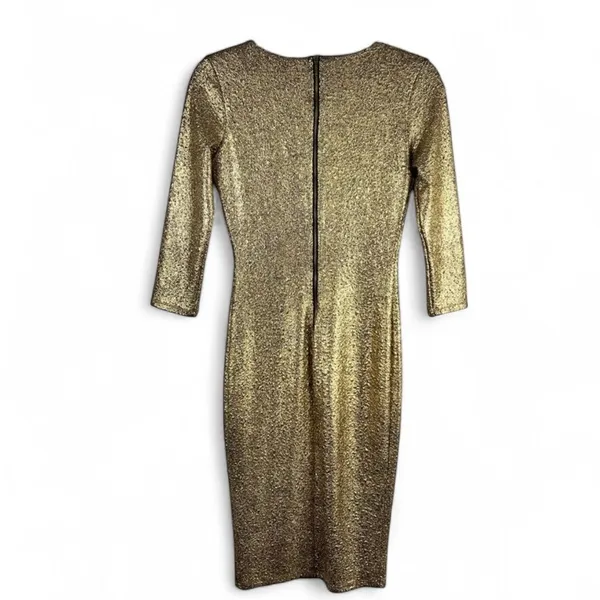 XOXO Gold Metallic Textured 3/4 Sleeve Bodycon Midi Dress Size S - Image 2