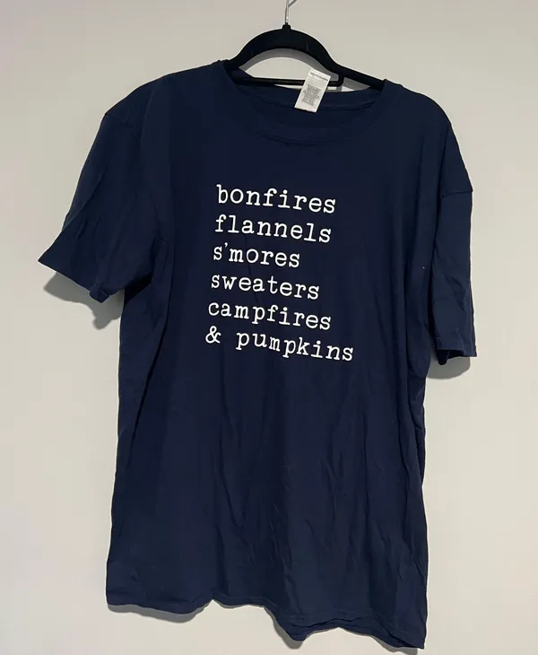 Gildan Navy Blue Fall Autumn Tshirt Bonfires Pumpkins Flannels - Image 5