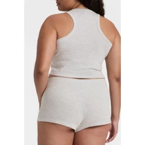 Wild fable Women's Gray White Striped Cotton Knit Tank Shorts Pajama Set 2xl - Image 2