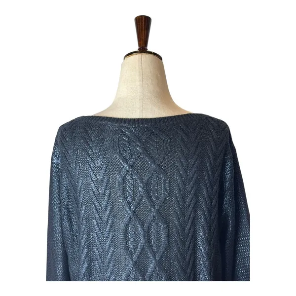 Club Monaco Sweater Women Medium Navy Blue Metallic‎ Cable Knit Pullover Preppy - Image 8